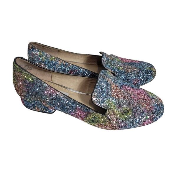 Steve Madden Sparkle Loafers Flats Jean Rainbow Glitter Leather Slip On Size 6 - Picture 3 of 14
